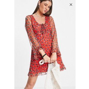 Red Floral Mini Dress From Wednesday's Girl ASOS Size Large